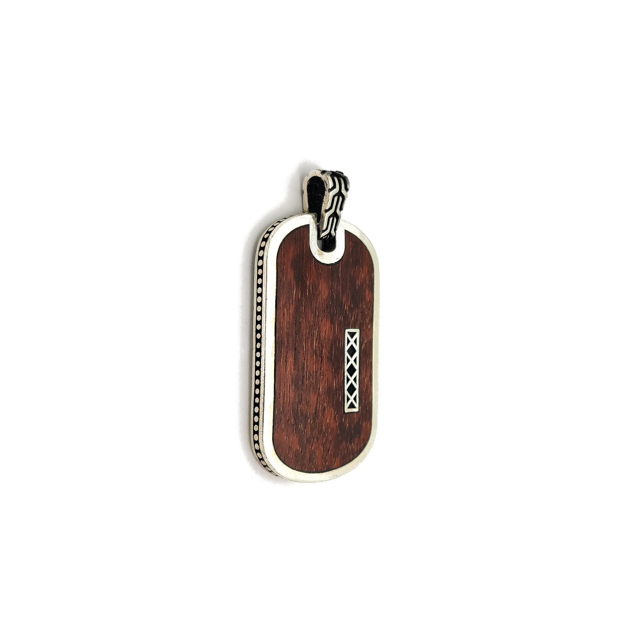 Antique-Finish Silver Wood Dog Tag Pendant
