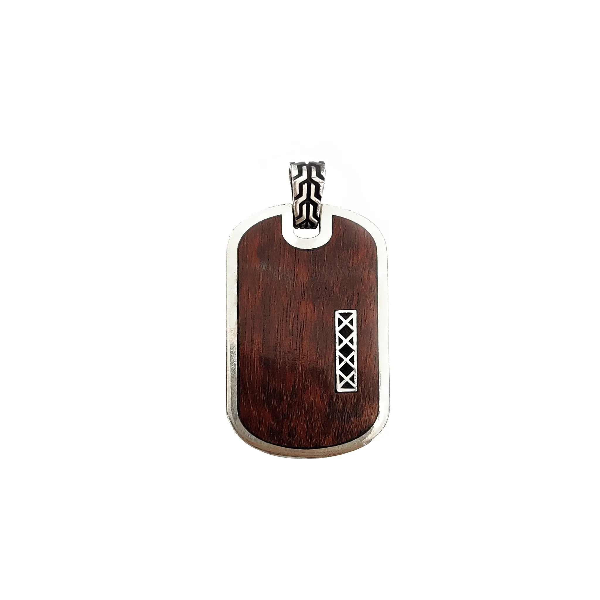 Antique-Finish Silver Wood Dog Tag Pendant