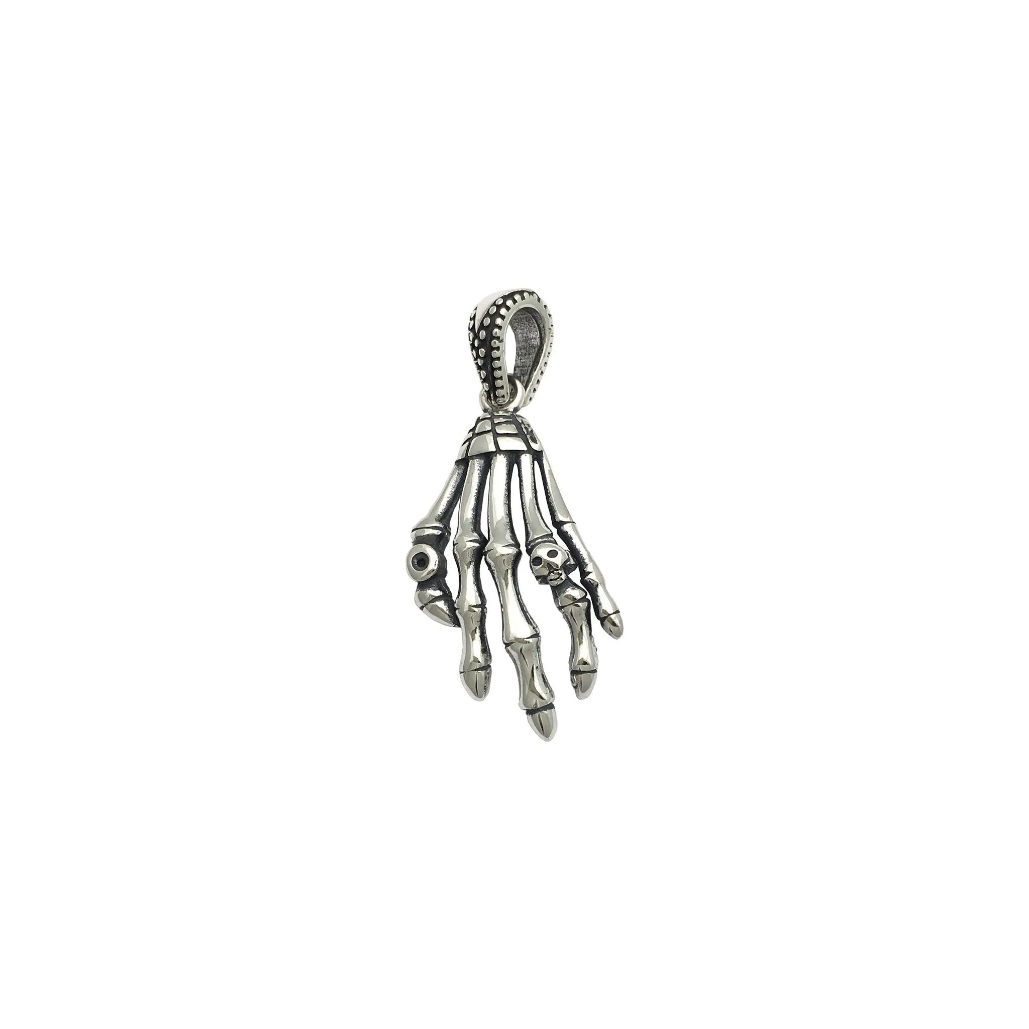 Antique-Finish Skeletal Hand Pendant (Silver)