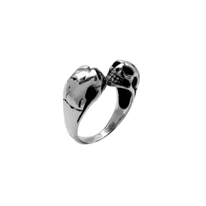 Antique-Finish Skull Heads Ring (Silver)