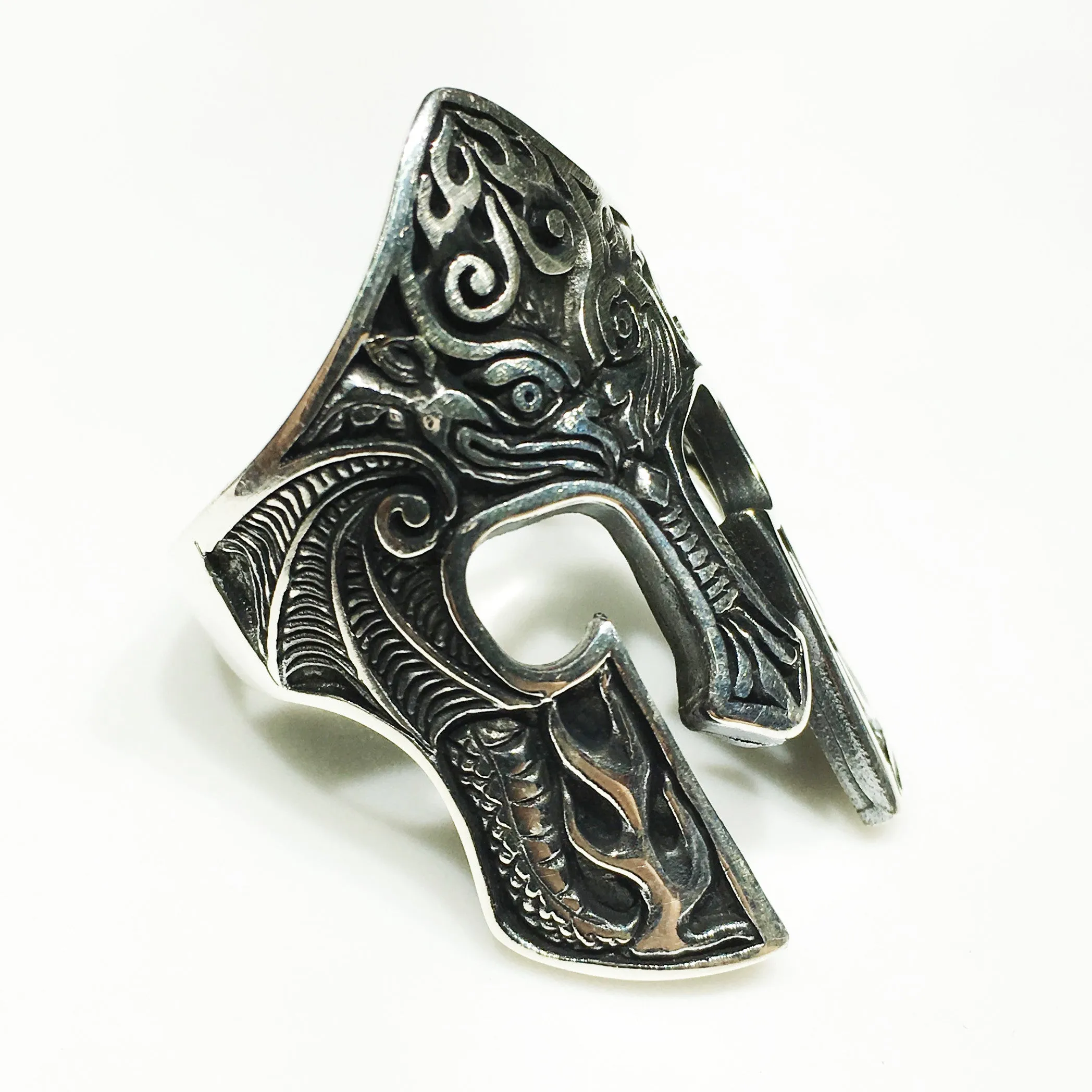 Antique-Finish Spartan Helmet Ring (Silver)