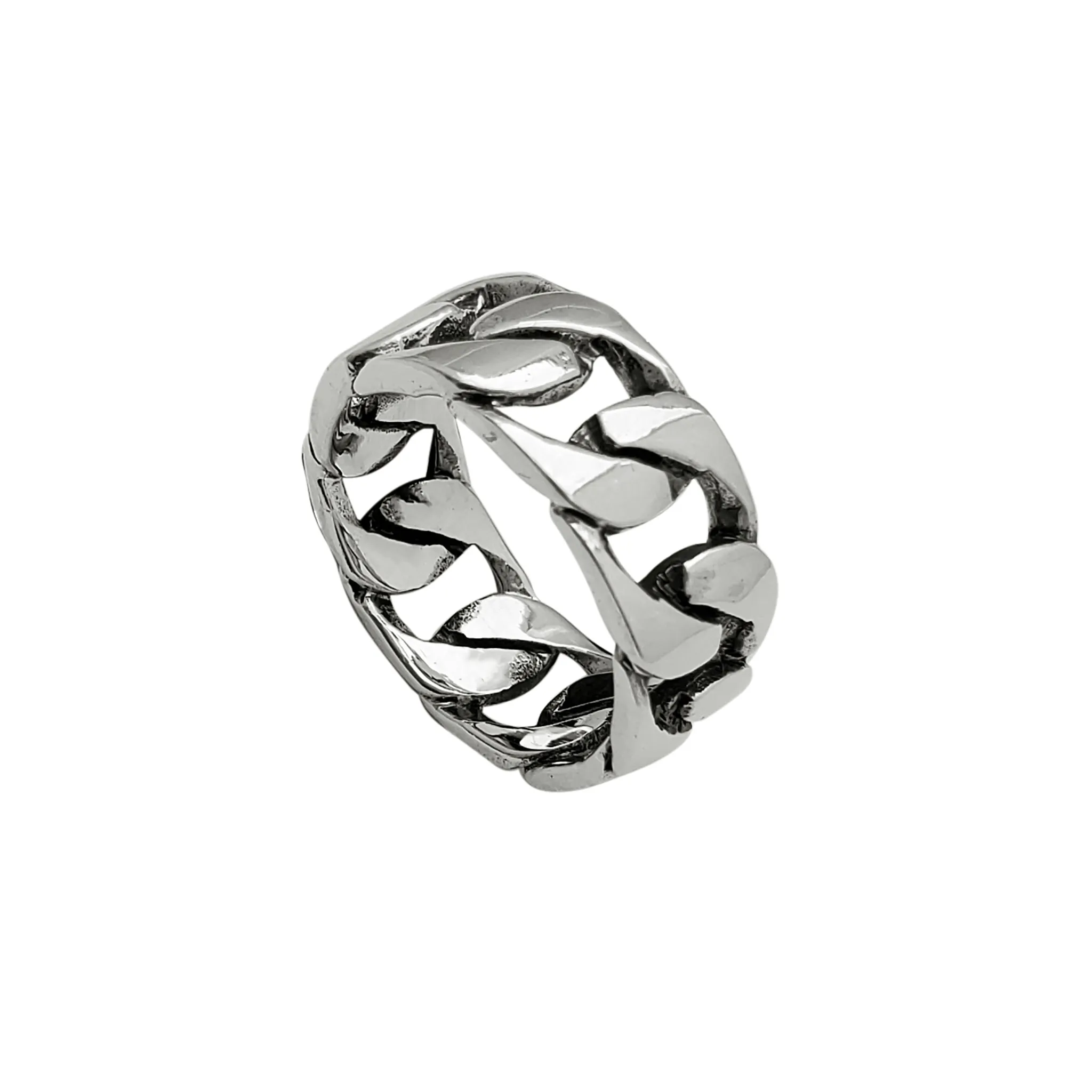 Antique-Finish Square Curb Link Band (Silver)