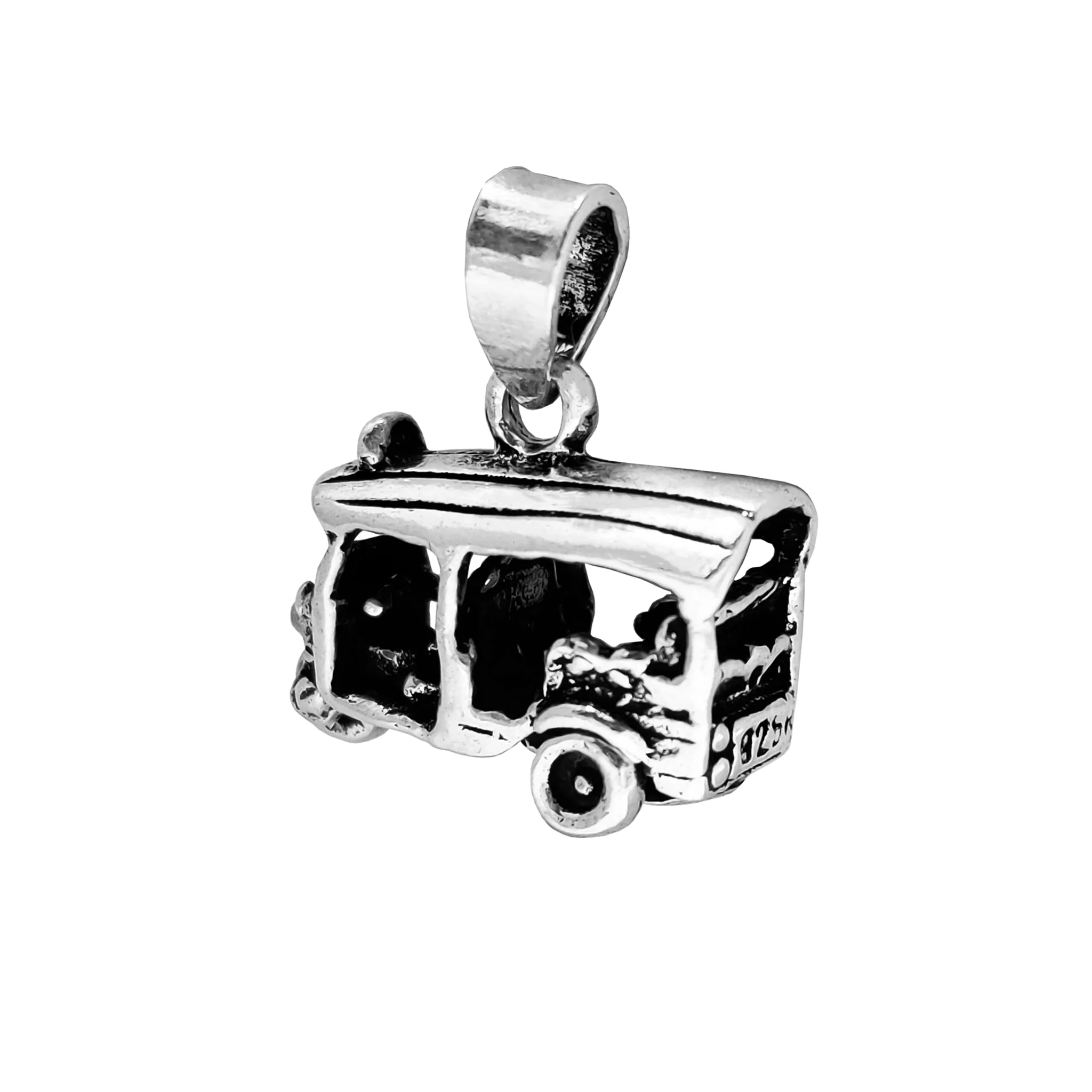 Antique-Finish Three Wheels Motor-Taxi Pendant (Silver)
