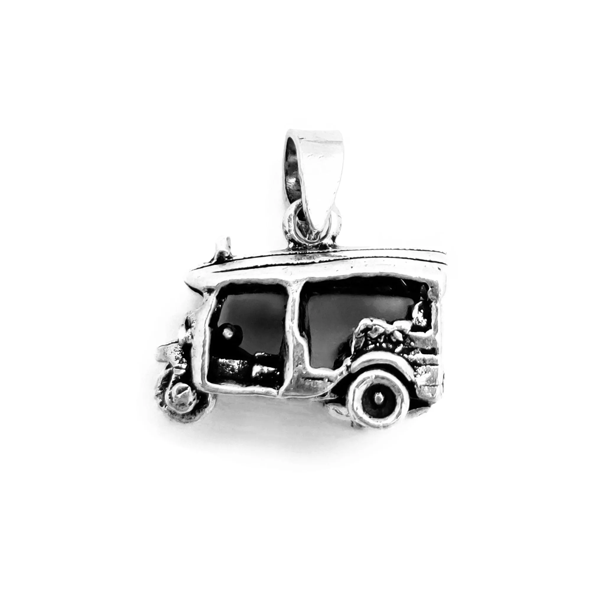 Antique-Finish Three Wheels Motor-Taxi Pendant (Silver)