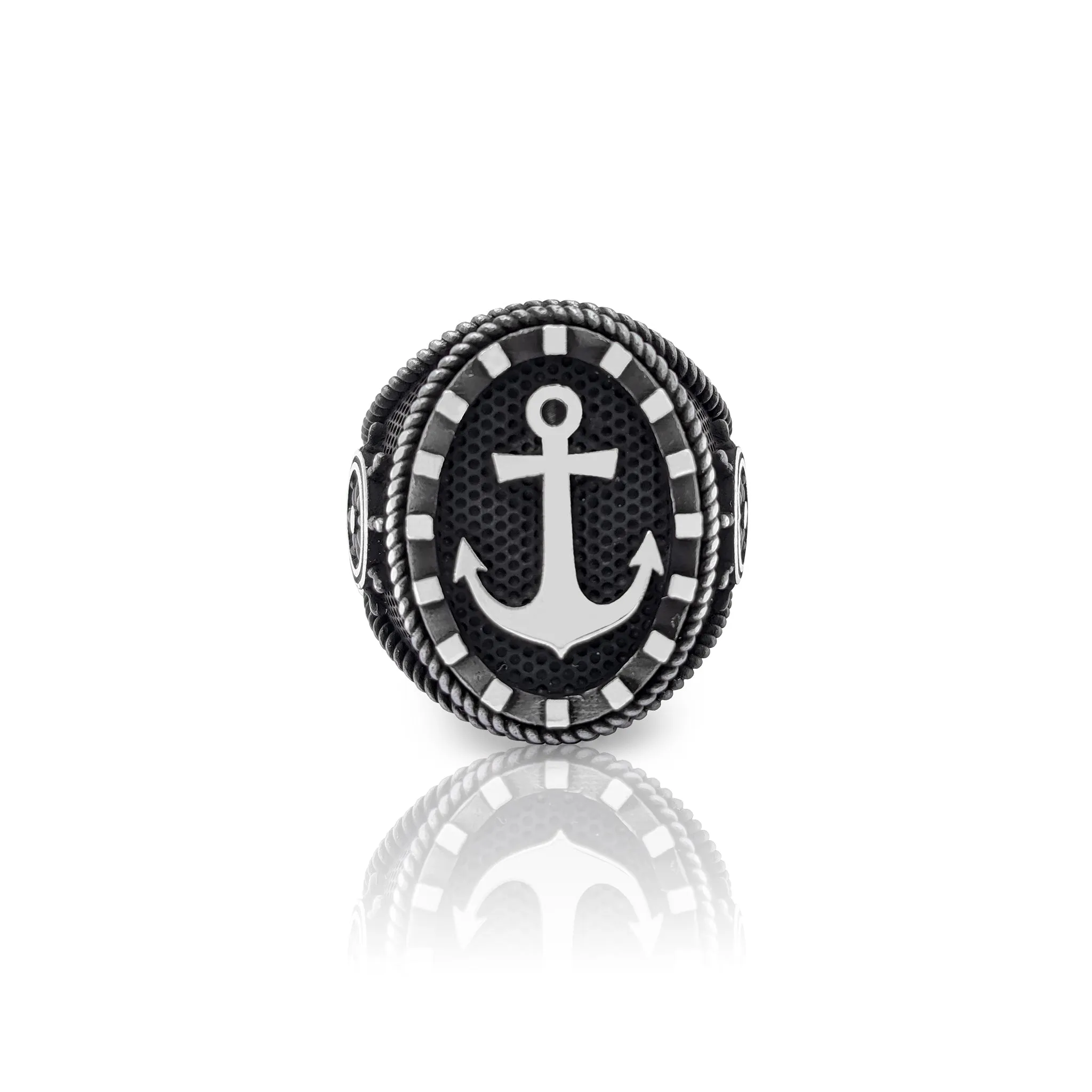 Antique Finish Wheel & Anchor Ring (Silver)
