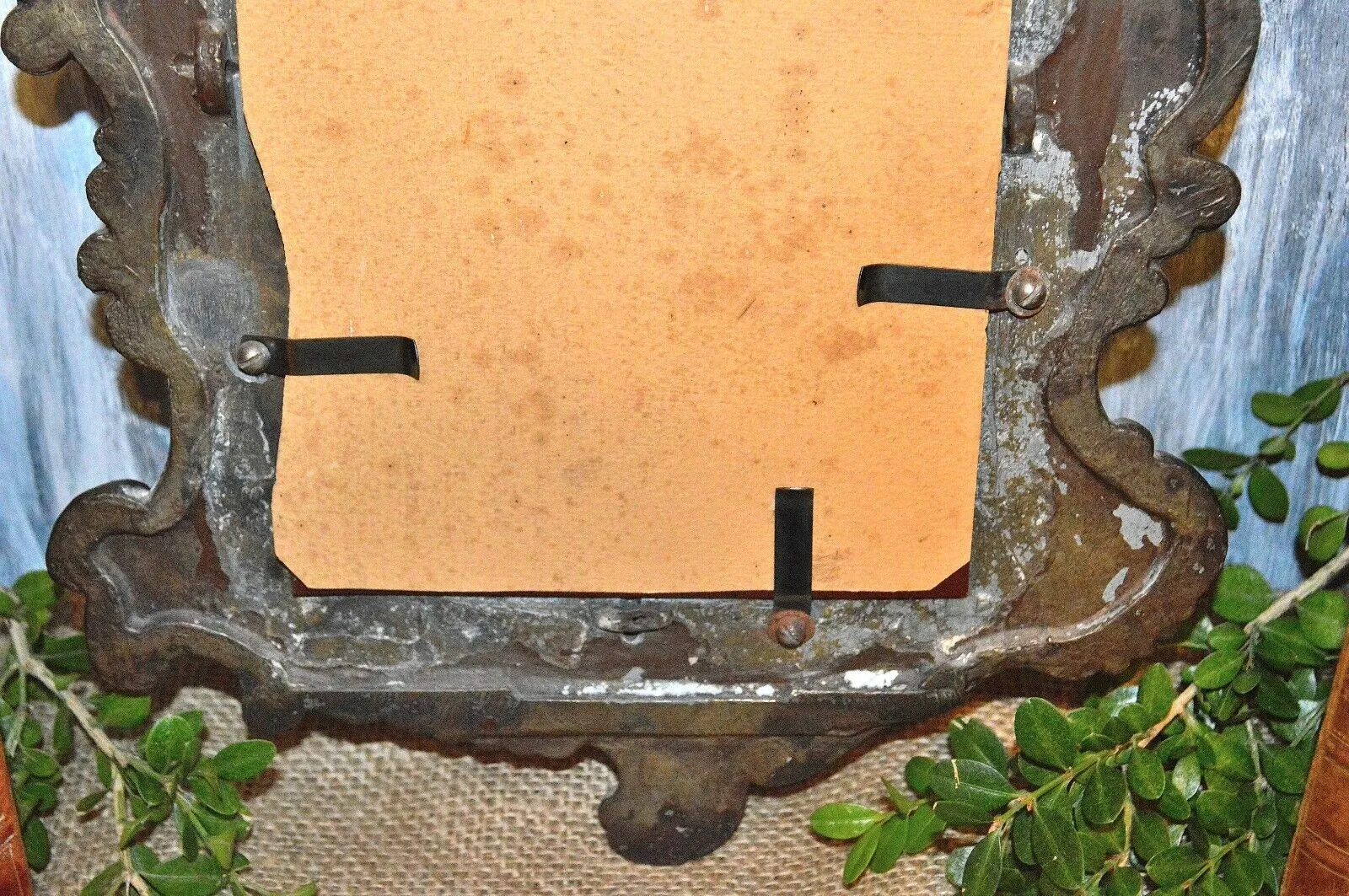 Antique French Brass Mirror Art Nouveau Cherubs Floral Wall Mount