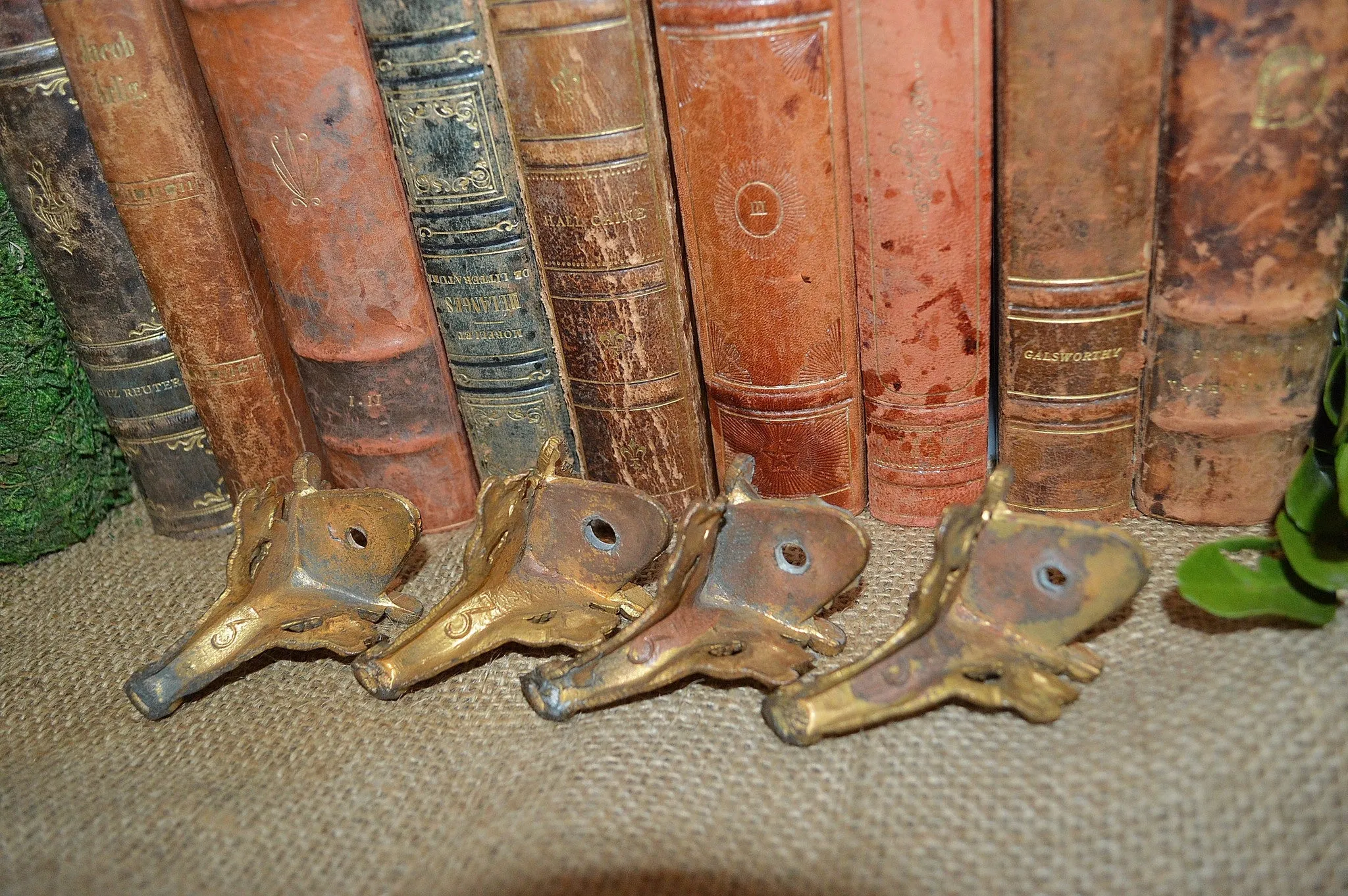 Antique French Pediment Feet Set of 4 Corner Mounts for Clock or Trunk