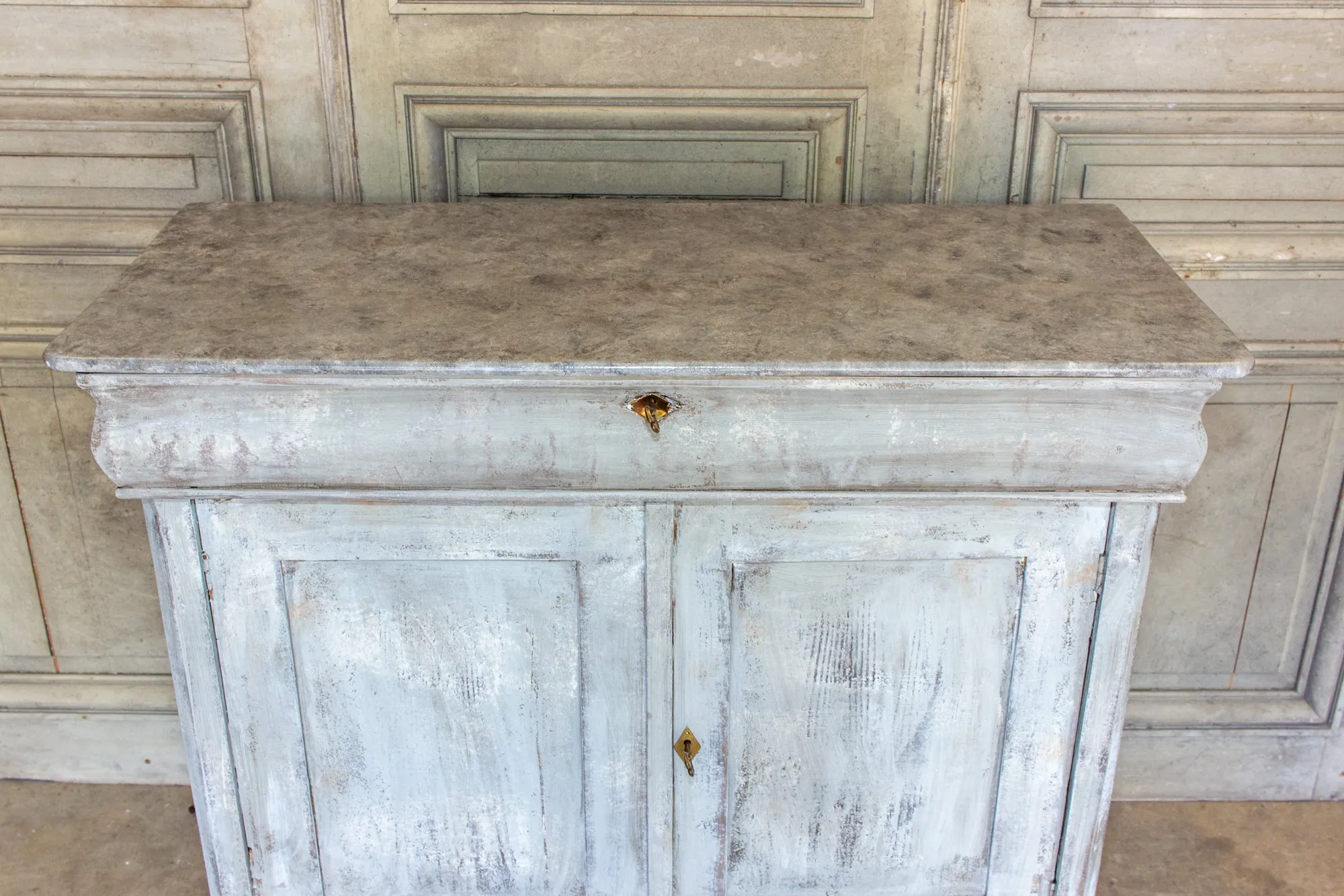 Antique French Pine Buffet in Hand-Painted Distressed Greige Finish