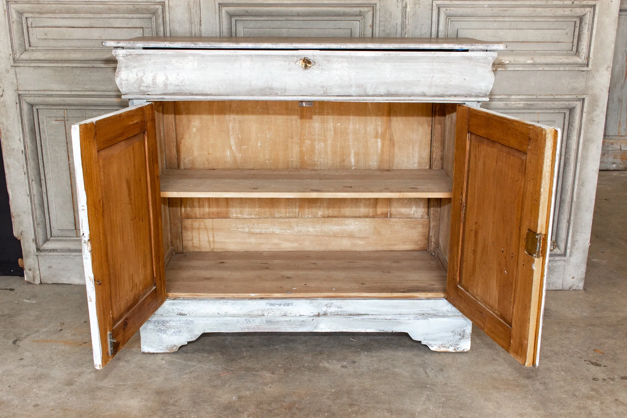 Antique French Pine Buffet in Hand-Painted Distressed Greige Finish