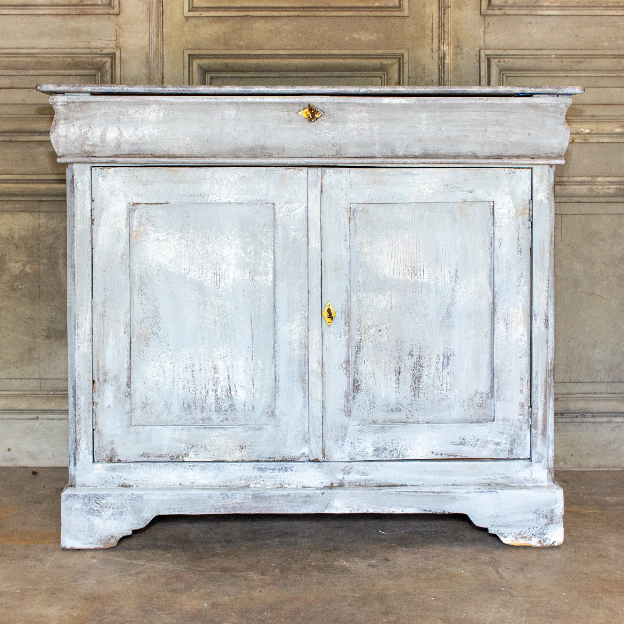Antique French Pine Buffet in Hand-Painted Distressed Greige Finish