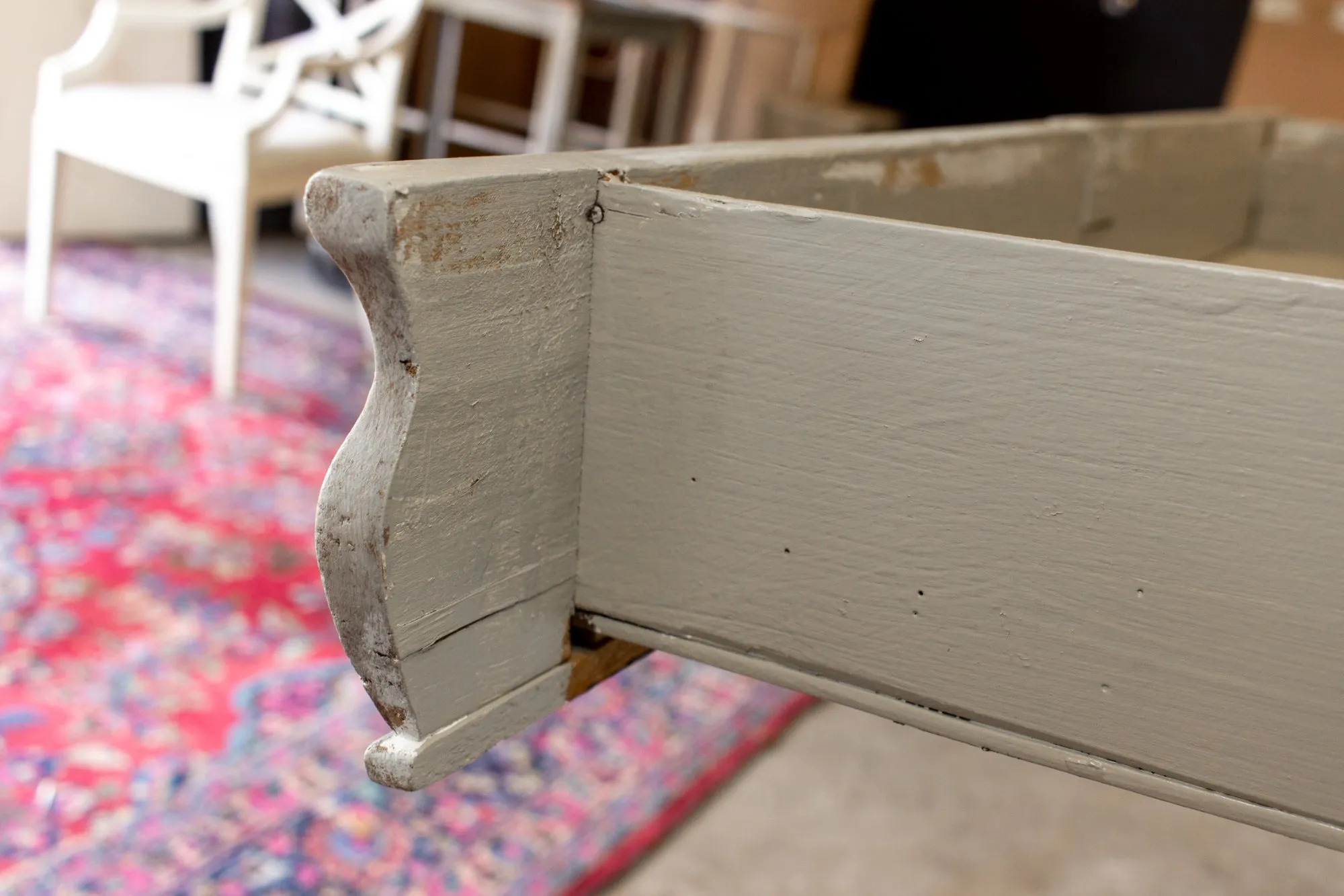 Antique French Pine Buffet in Hand-Painted Distressed Greige Finish