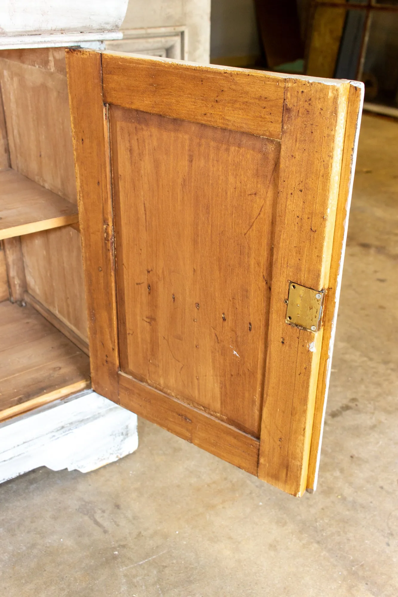 Antique French Pine Buffet in Hand-Painted Distressed Greige Finish