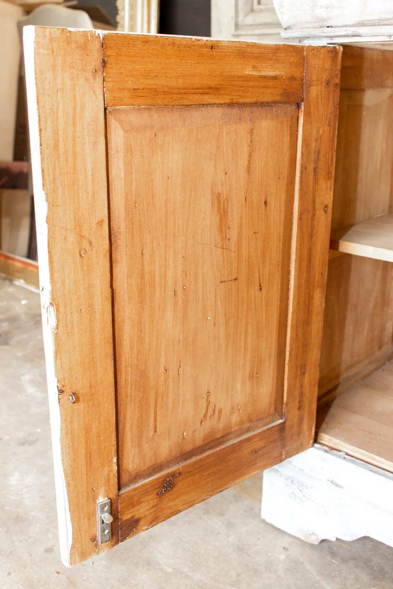 Antique French Pine Buffet in Hand-Painted Distressed Greige Finish