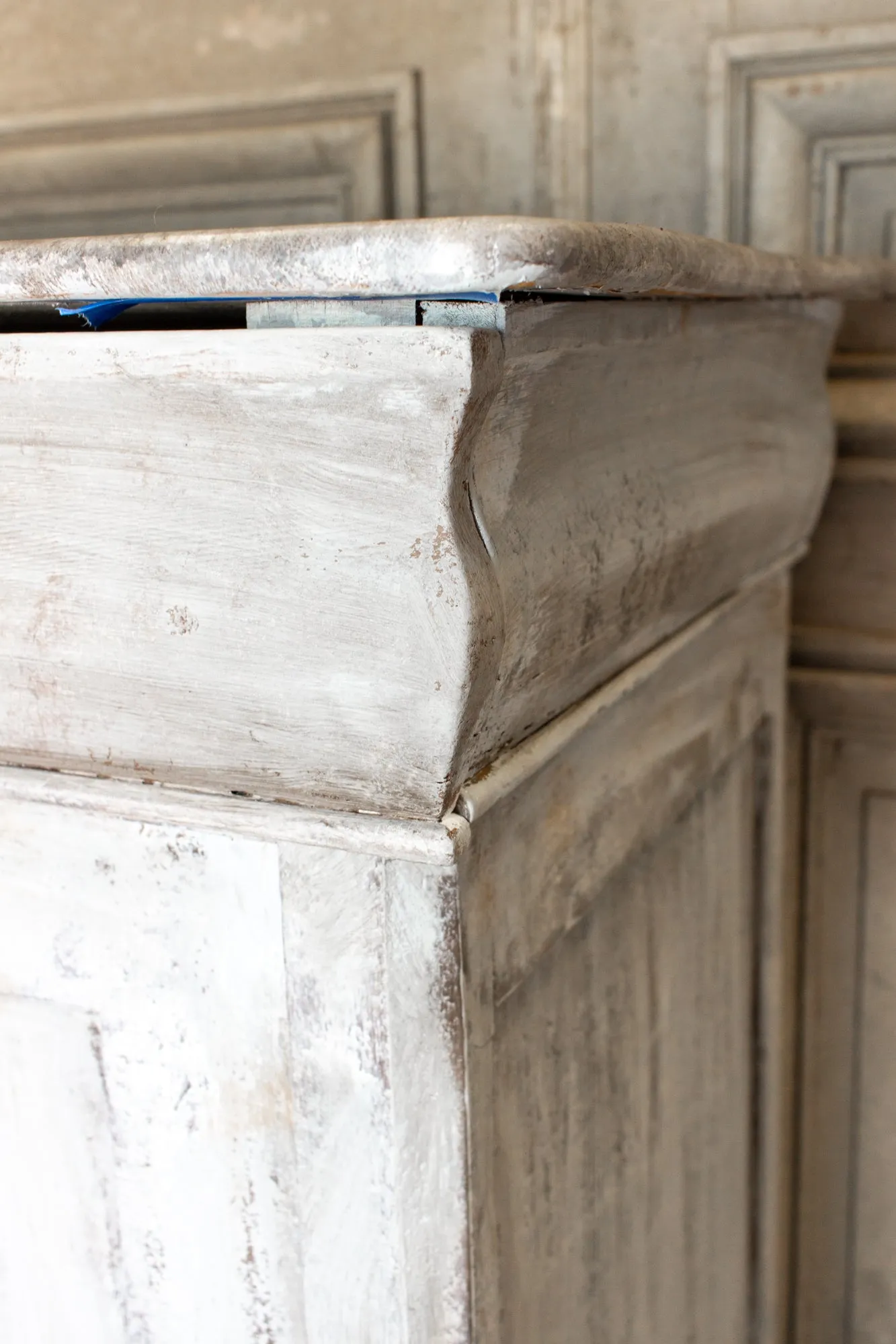 Antique French Pine Buffet in Hand-Painted Distressed Greige Finish