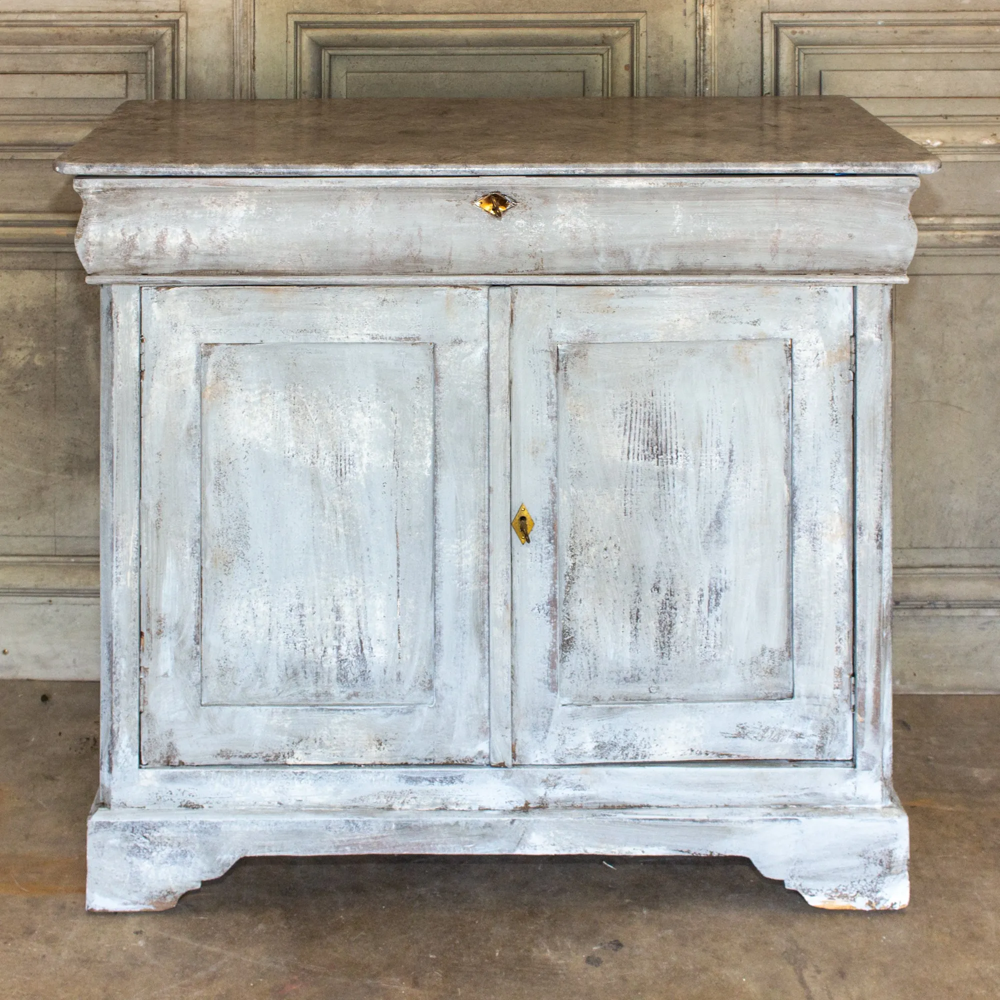 Antique French Pine Buffet in Hand-Painted Distressed Greige Finish