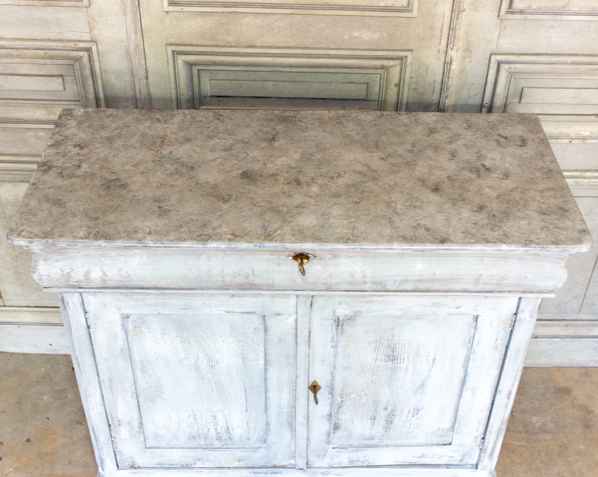 Antique French Pine Buffet in Hand-Painted Distressed Greige Finish