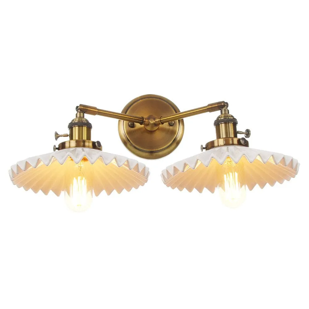 Antique Gold Ceramic Wall Sconce – Dual Light Elegance for Timeless Interiors
