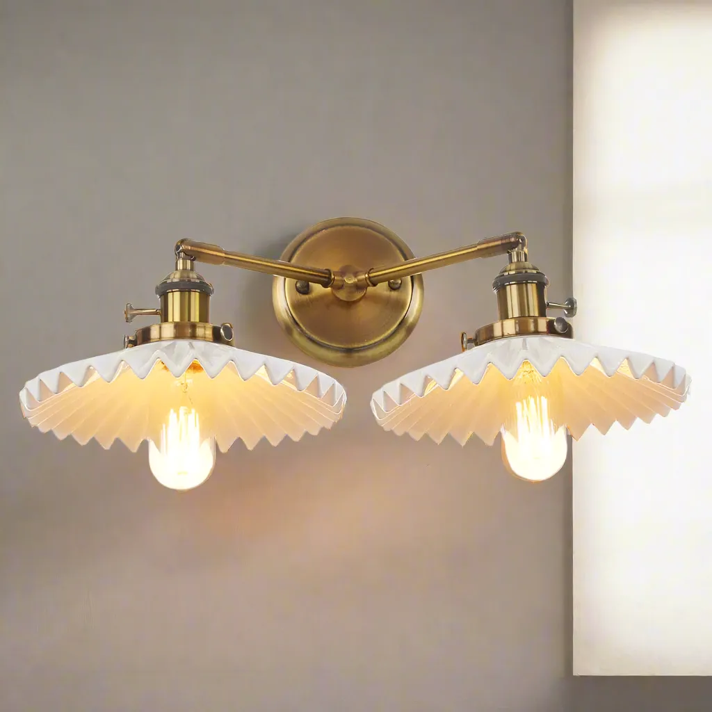 Antique Gold Ceramic Wall Sconce – Dual Light Elegance for Timeless Interiors