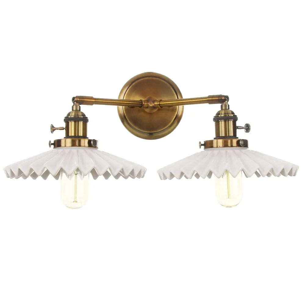 Antique Gold Ceramic Wall Sconce – Dual Light Elegance for Timeless Interiors