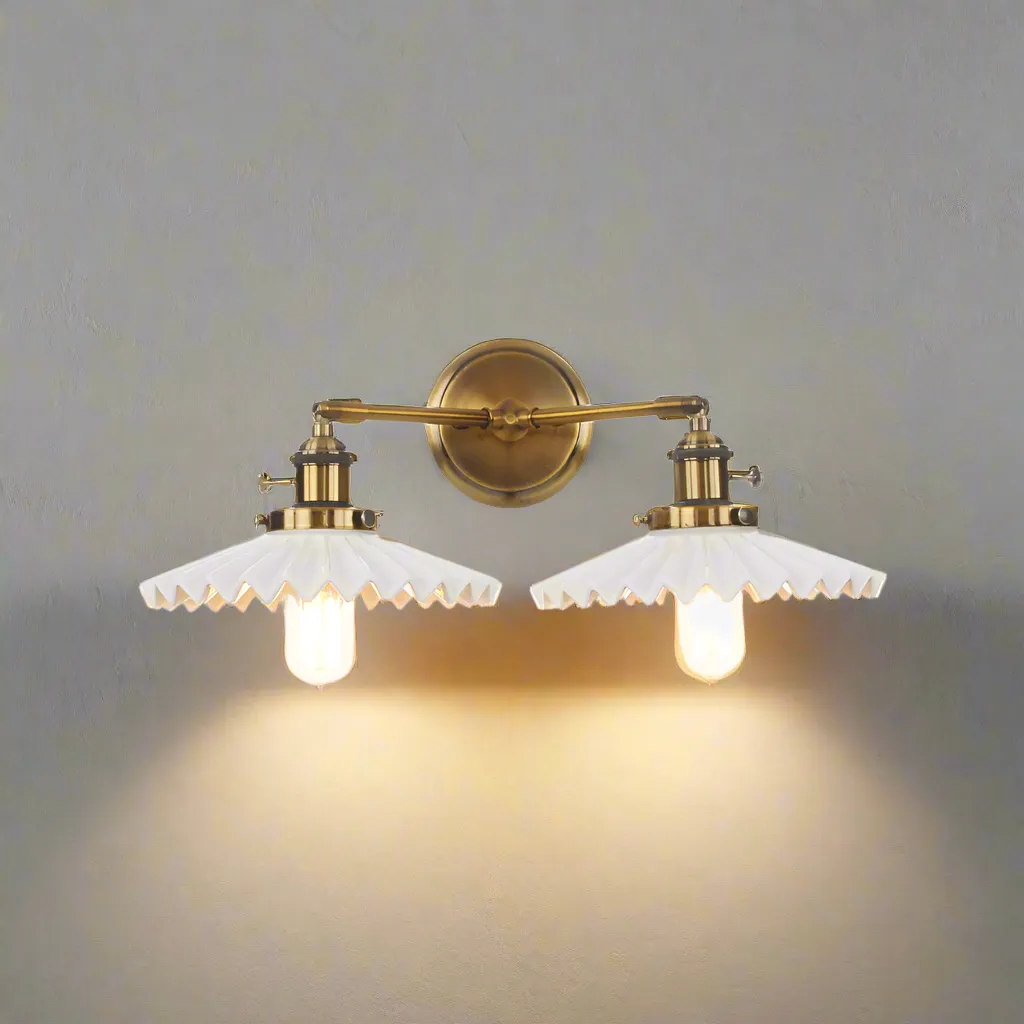Antique Gold Ceramic Wall Sconce – Dual Light Elegance for Timeless Interiors