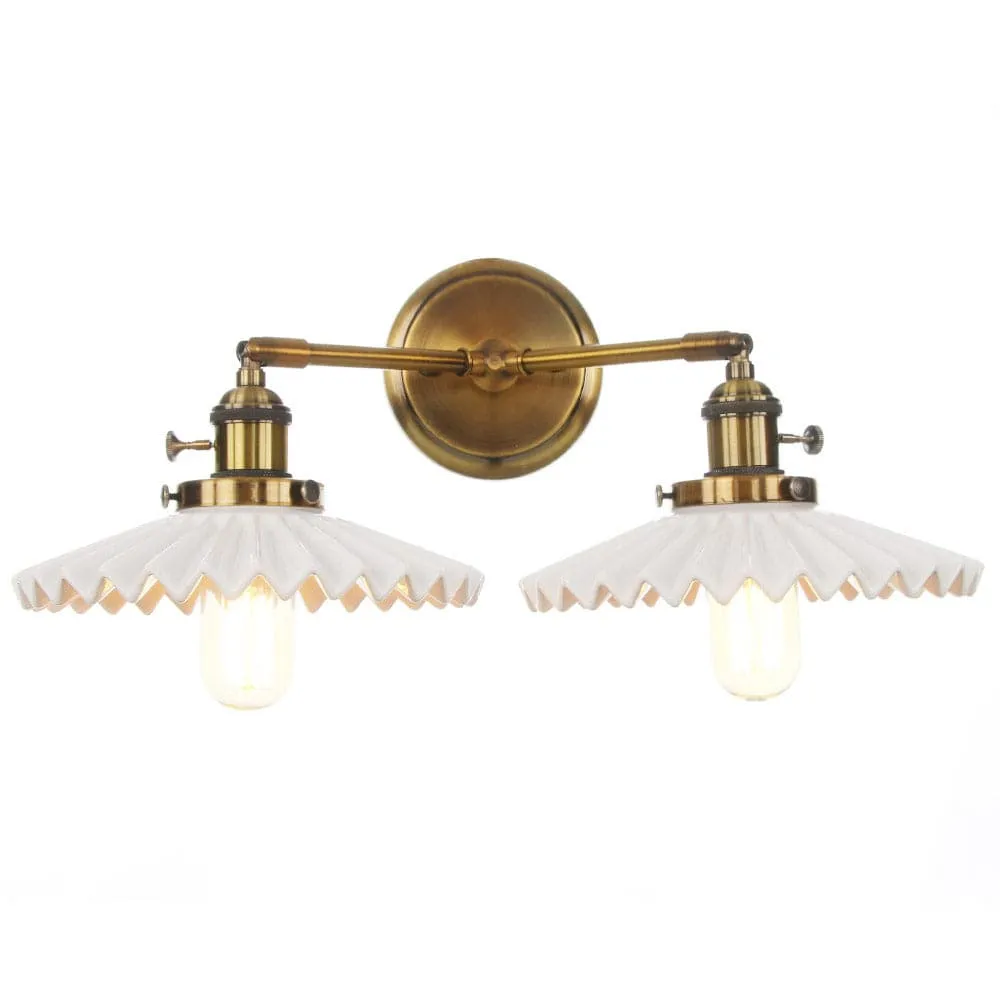 Antique Gold Ceramic Wall Sconce – Dual Light Elegance for Timeless Interiors