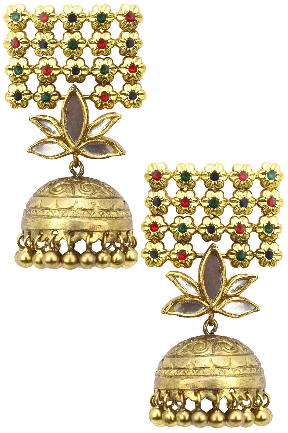 Antique Gold Finish Glass Stone Jaal Earrings