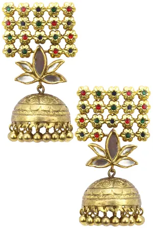 Antique Gold Finish Glass Stone Jaal Earrings