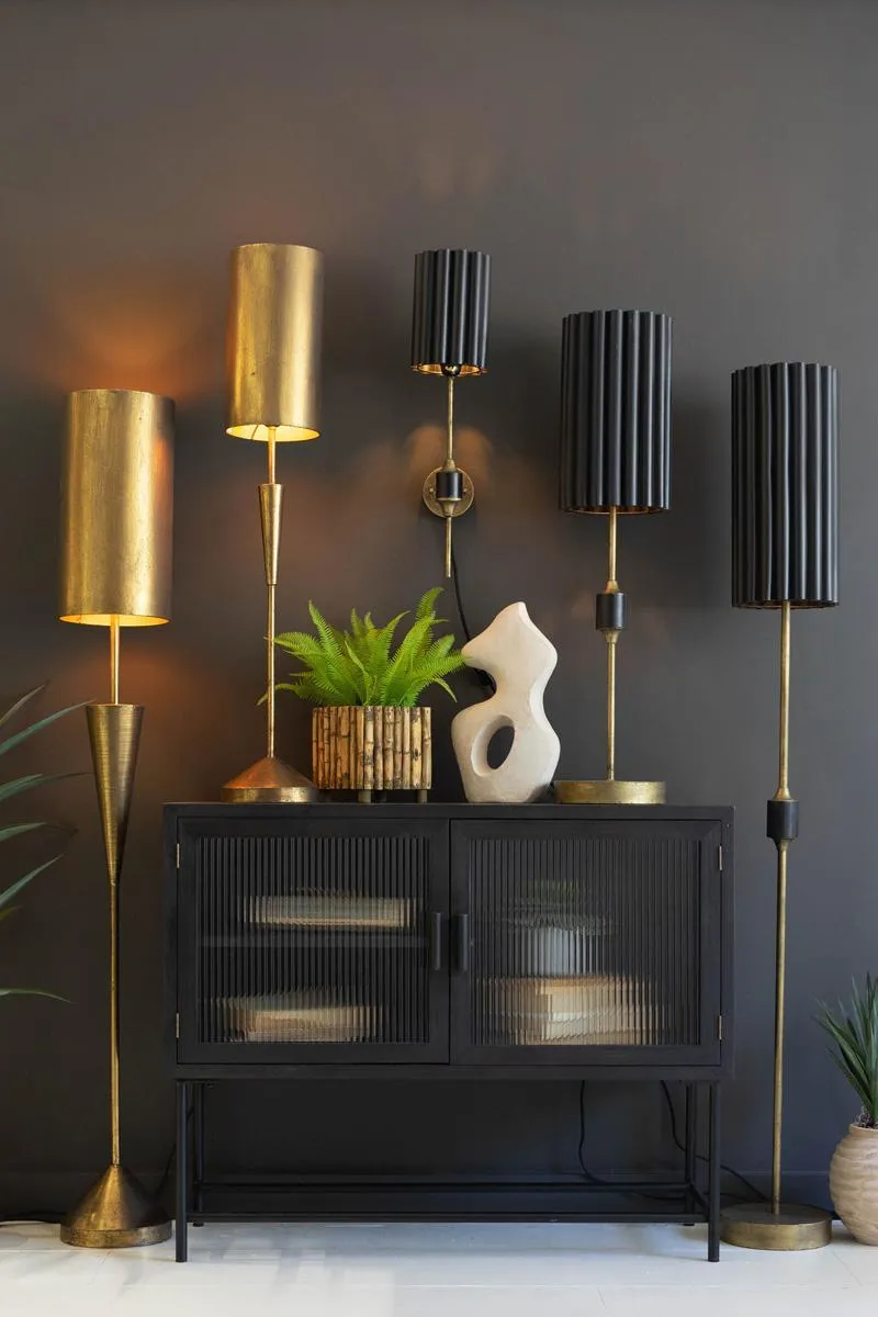 Antique Gold Floor Lamp with Metal Barrel Shades