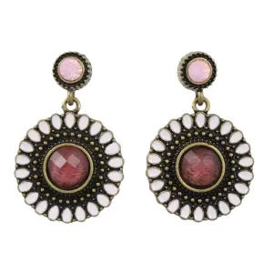 Antique Gold Purple Round Dangling Disc Earring - FE501PP