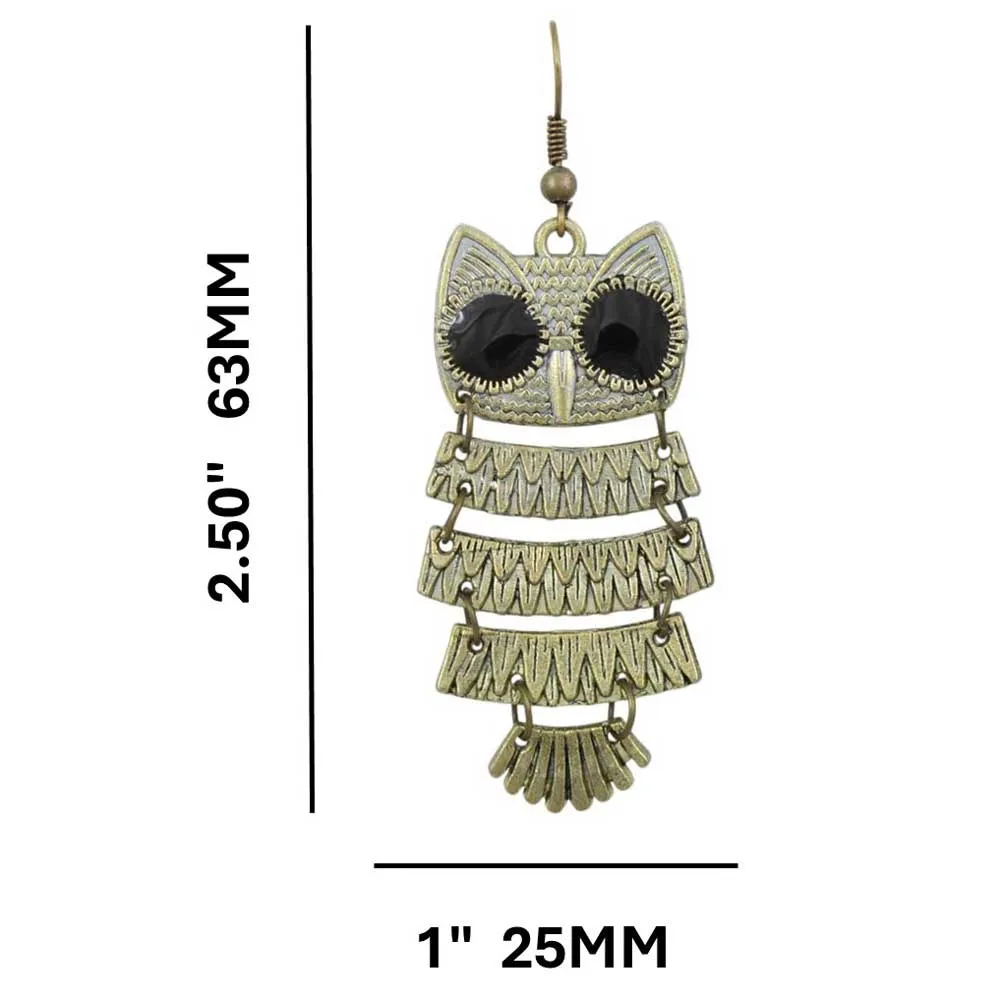 Antique Gold Shimmying Owl Dangle Pierced Earring - FE512