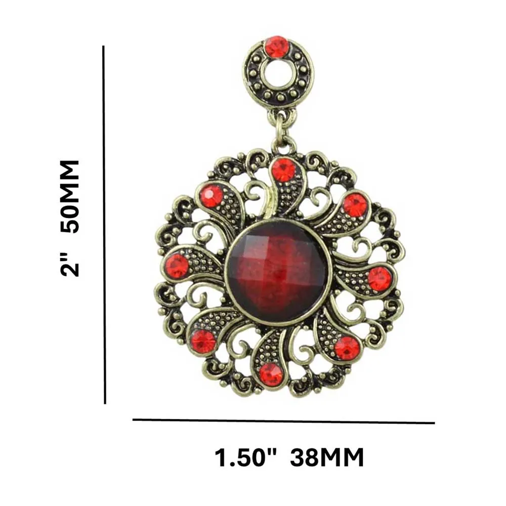 Antique Gold-tone Red Filigree Discs Pierced Earring - REC560