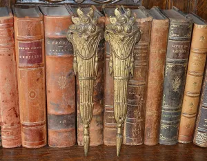 Antique Large Pair French Pediments Ormolu Bronze Floral Basket Mounts 2 Pair Available