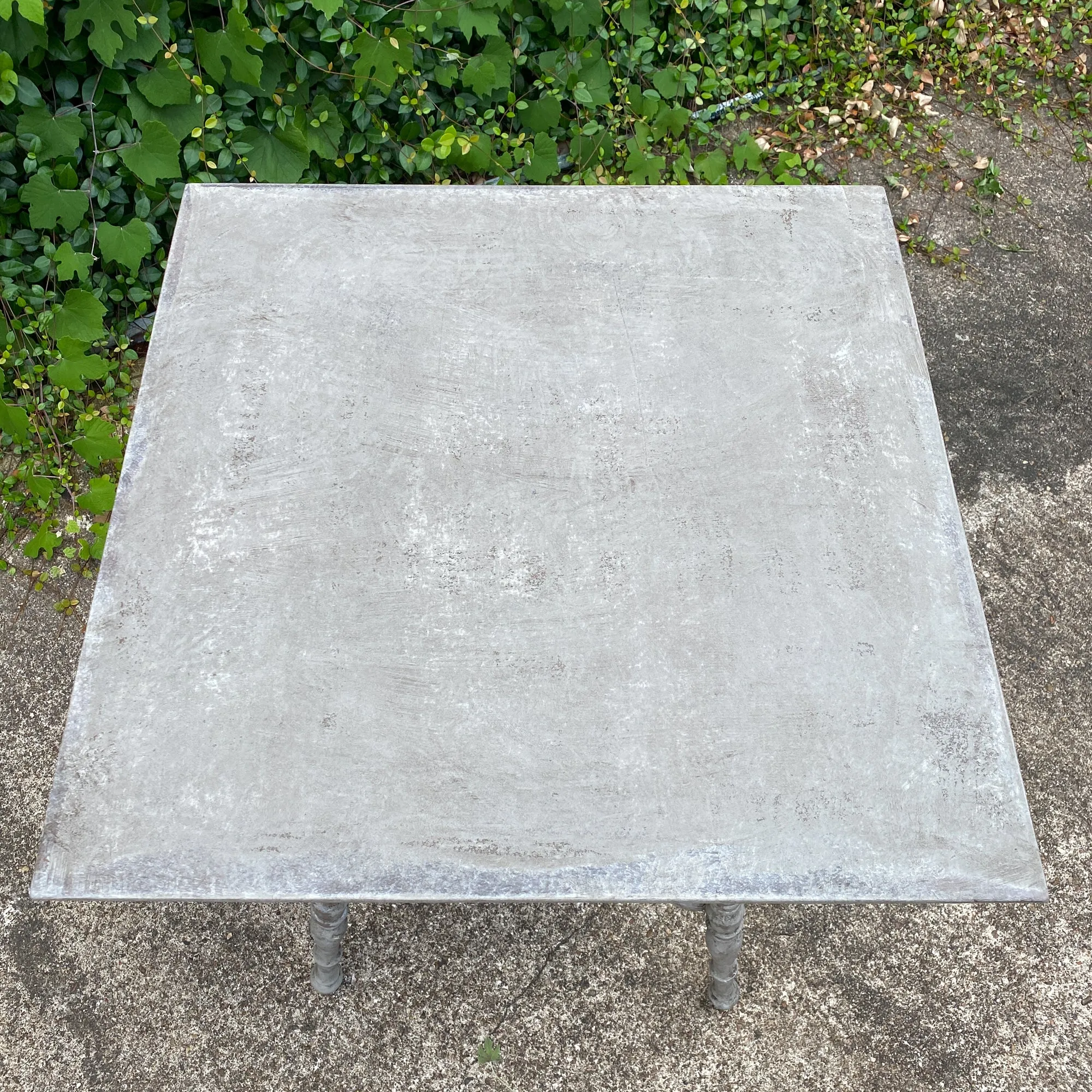 Antique Oak Side Table with Turned Legs in Hand Painted Greige Finish