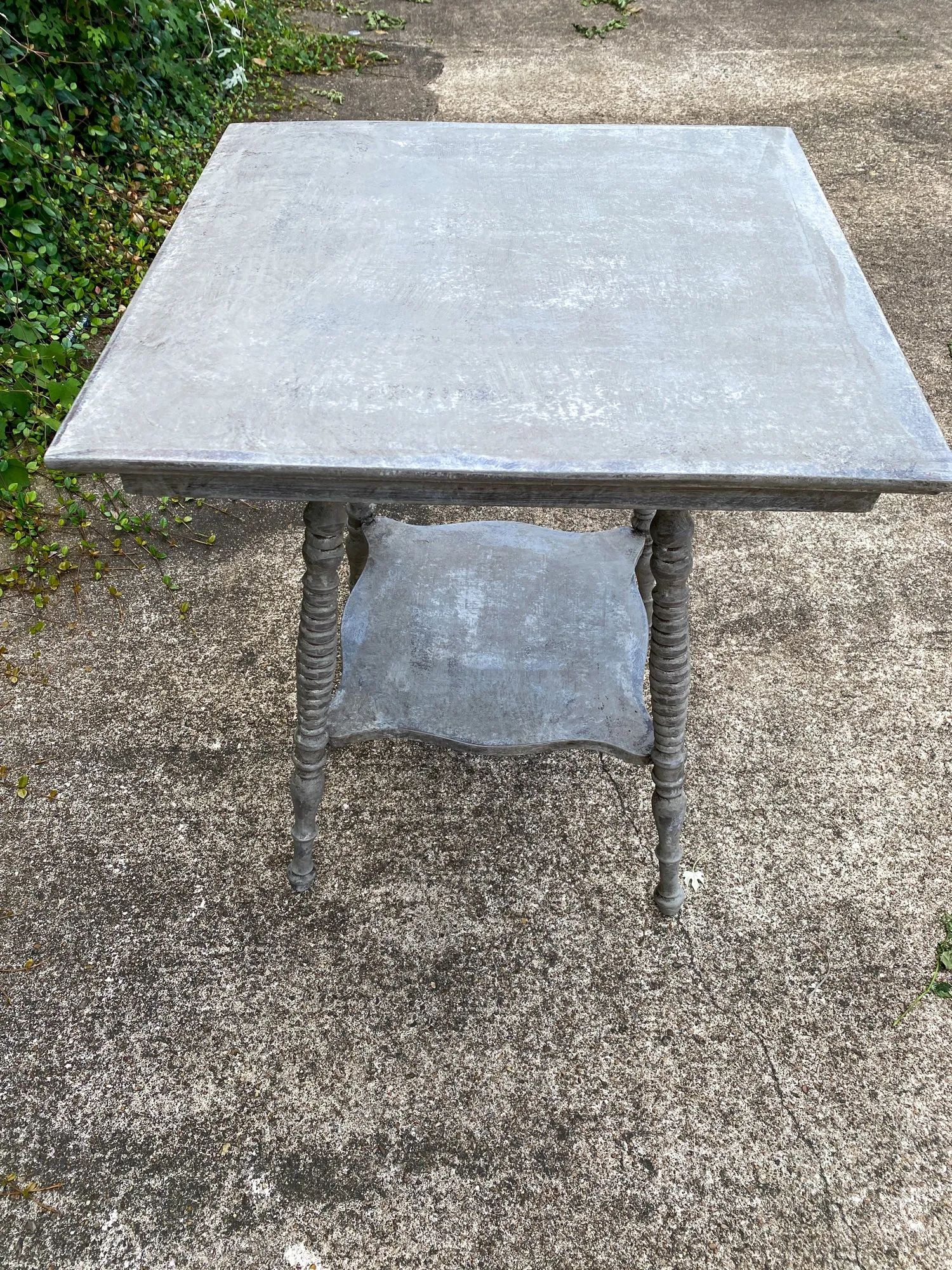 Antique Oak Side Table with Turned Legs in Hand Painted Greige Finish