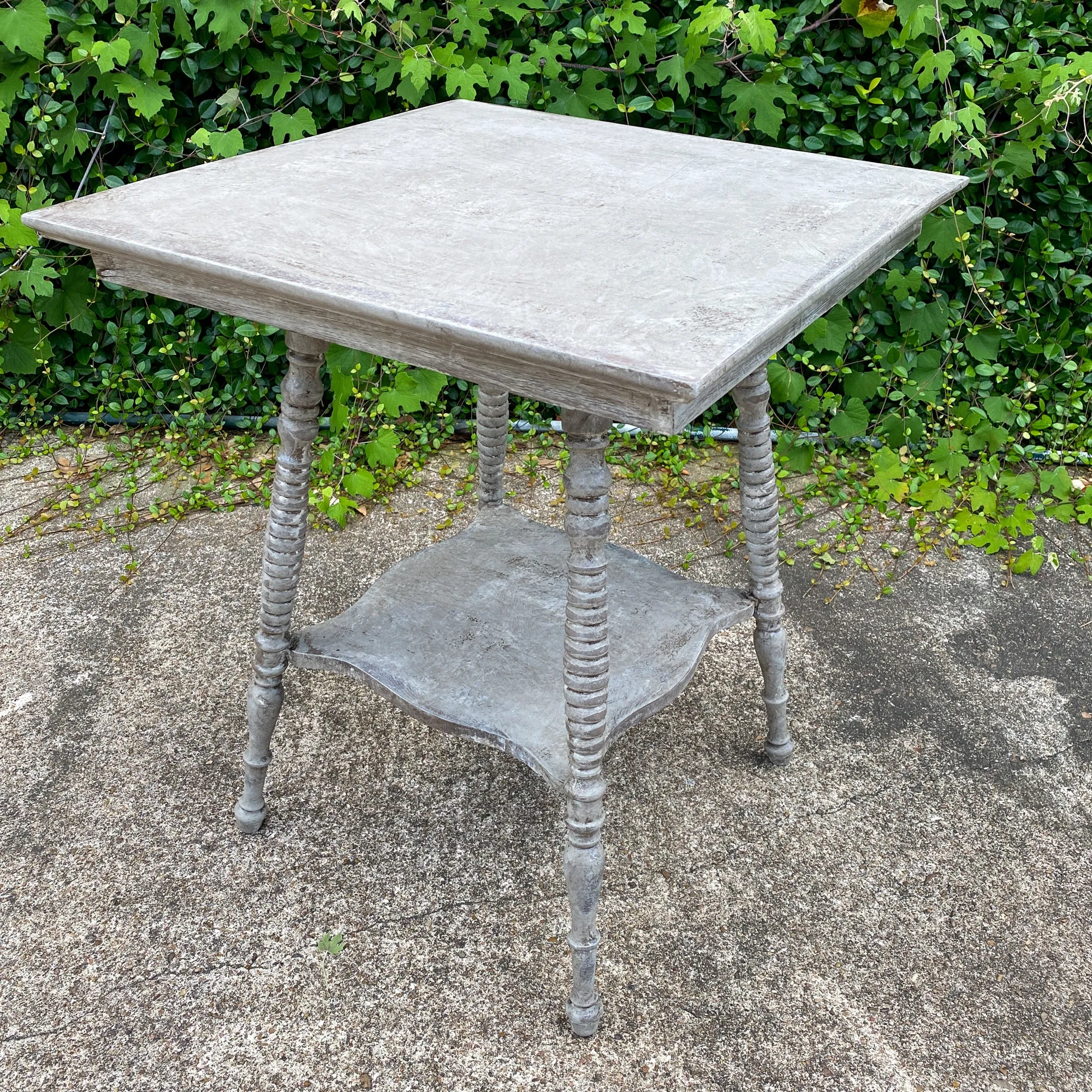 Antique Oak Side Table with Turned Legs in Hand Painted Greige Finish