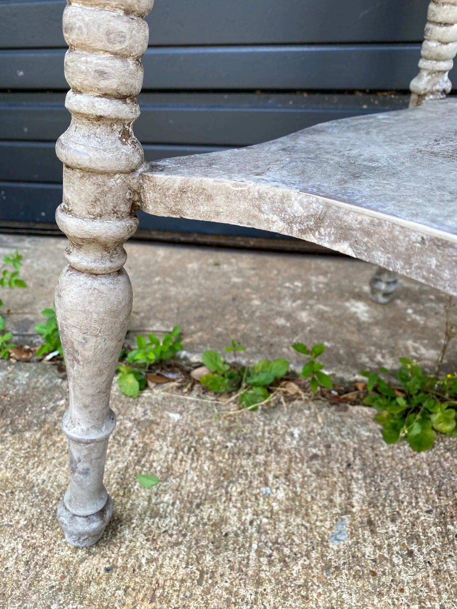 Antique Oak Side Table with Turned Legs in Hand Painted Greige Finish