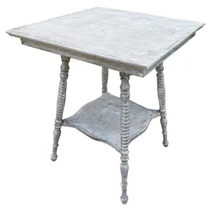 Antique Oak Side Table with Turned Legs in Hand Painted Greige Finish