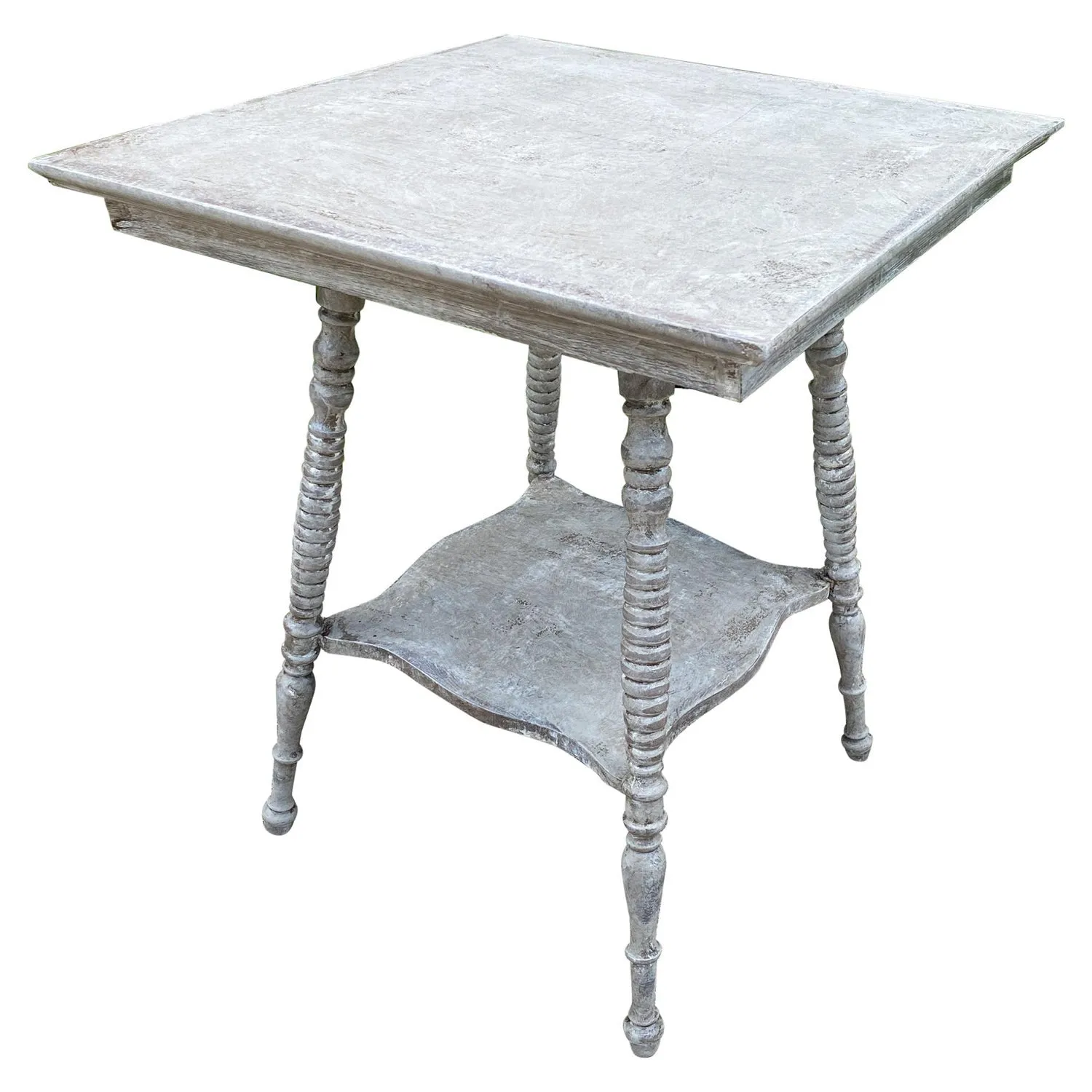 Antique Oak Side Table with Turned Legs in Hand Painted Greige Finish
