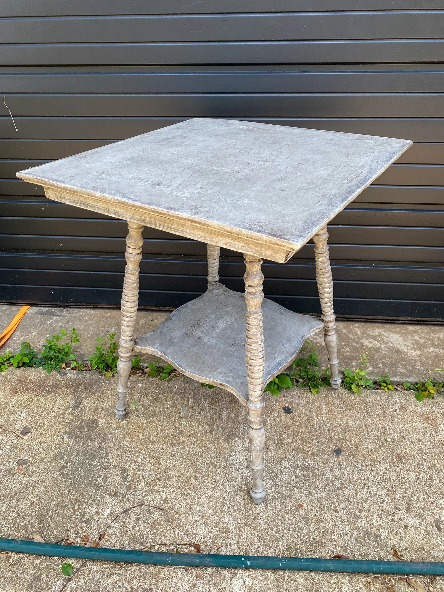 Antique Oak Side Table with Turned Legs in Hand Painted Greige Finish