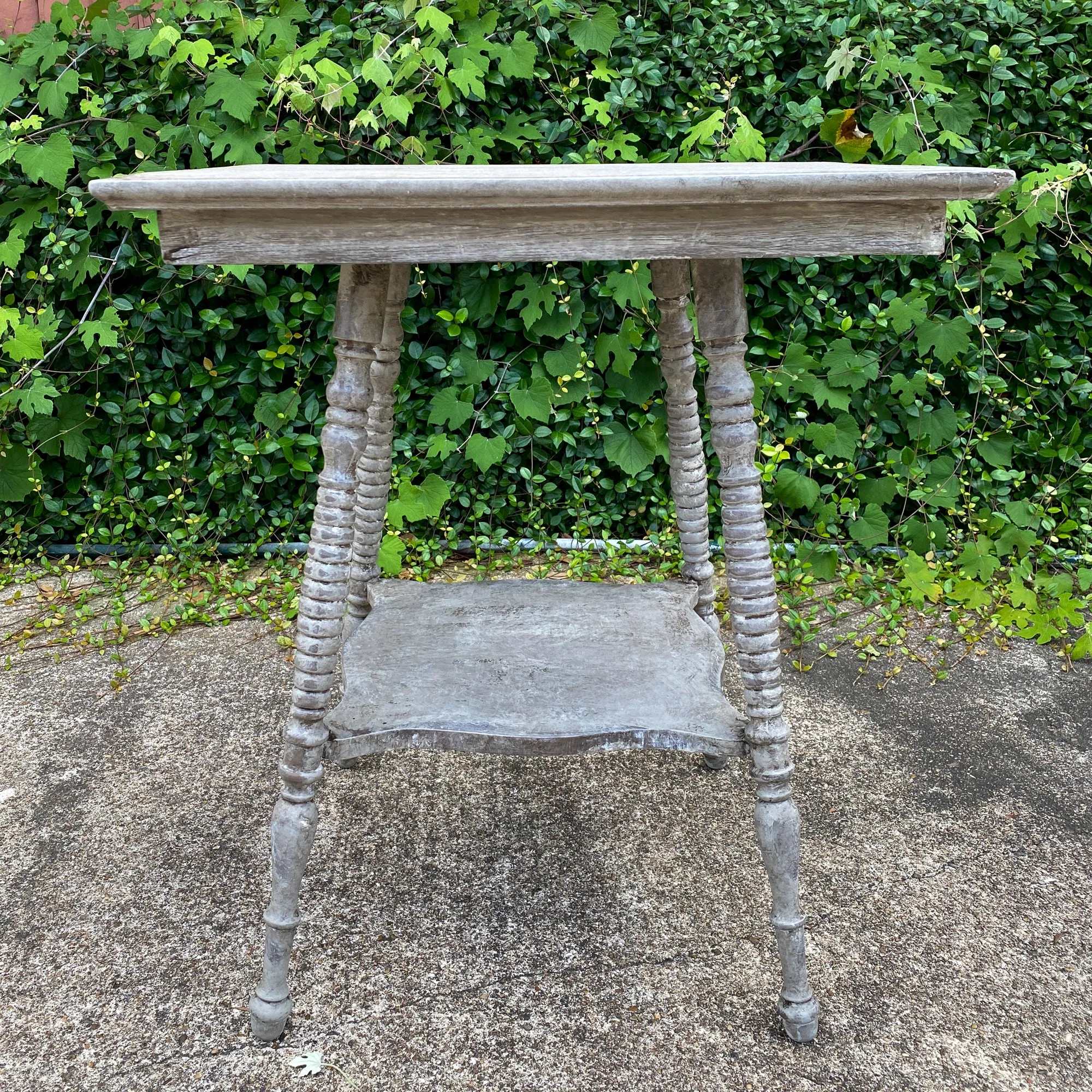 Antique Oak Side Table with Turned Legs in Hand Painted Greige Finish