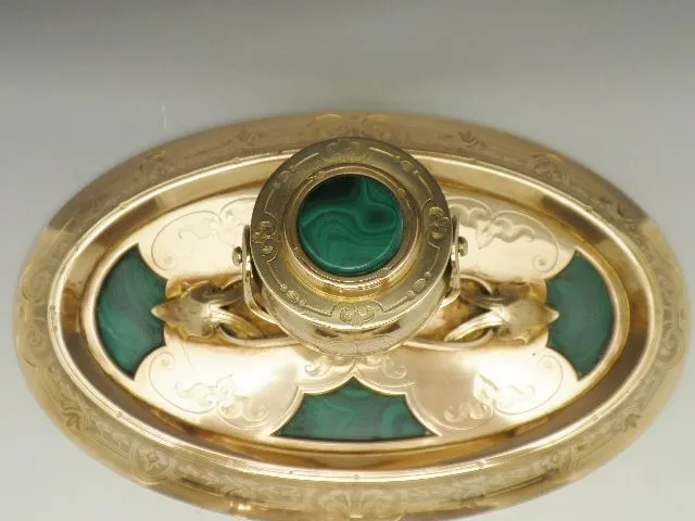 Antique Russian Malachite Inkwell Ormolu