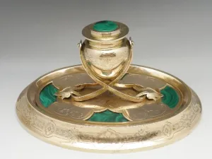 Antique Russian Malachite Inkwell Ormolu