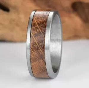 Antique Whiskey Ring - Tungsten Whiskey Barrel Wood Antique Finish Men's Wedding Band 8MM