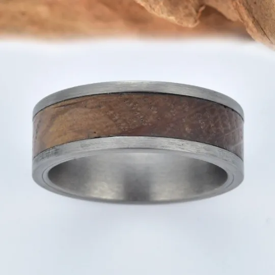 Antique Whiskey Ring - Tungsten Whiskey Barrel Wood Antique Finish Men's Wedding Band 8MM