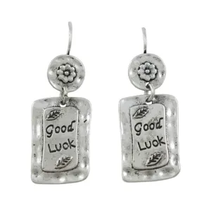 Antiqued Hammered Silver-tone Good Luck Pierced Earring - MEC150