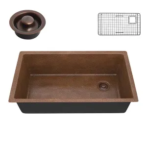 Anzzi Byzantine Drop-in Handmade Copper 31 in. 0-Hole Single Bowl Kitchen Sink in Hammered Antique Copper