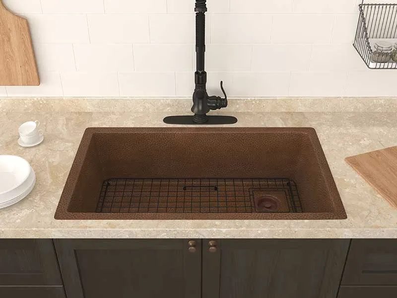 Anzzi Byzantine Drop-in Handmade Copper 31 in. 0-Hole Single Bowl Kitchen Sink in Hammered Antique Copper