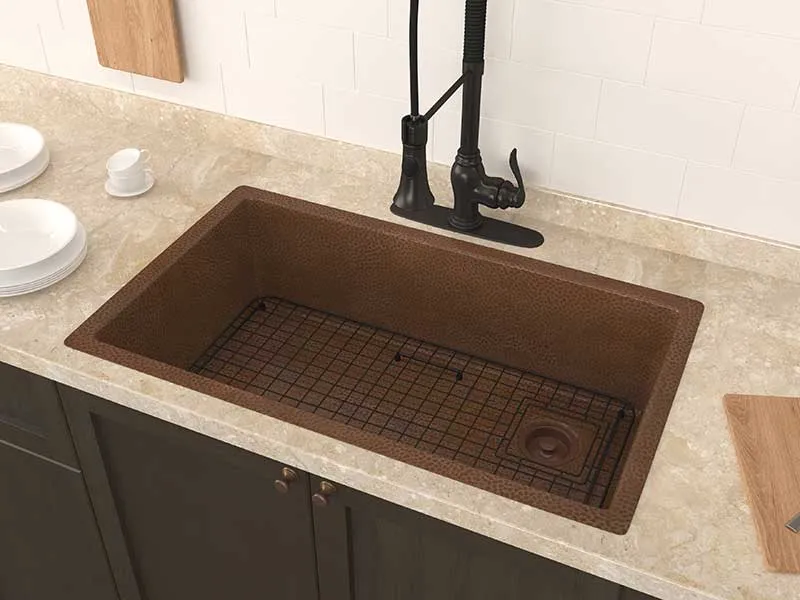 Anzzi Byzantine Drop-in Handmade Copper 31 in. 0-Hole Single Bowl Kitchen Sink in Hammered Antique Copper