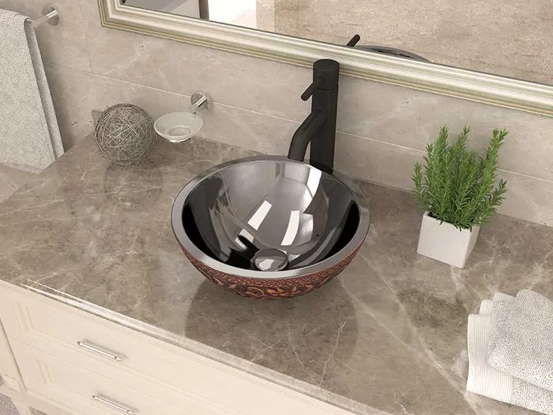 Anzzi Crete 14 in. Handmade Vessel Sink in Polished Antique Copper with Nickel Interior and Floral Design Exterior