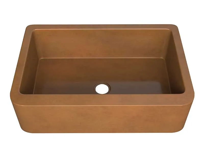 Anzzi Cyprus Farmhouse Handmade Copper 33 in. 0-Hole Single Bowl Kitchen Sink in Polished Antique Copper